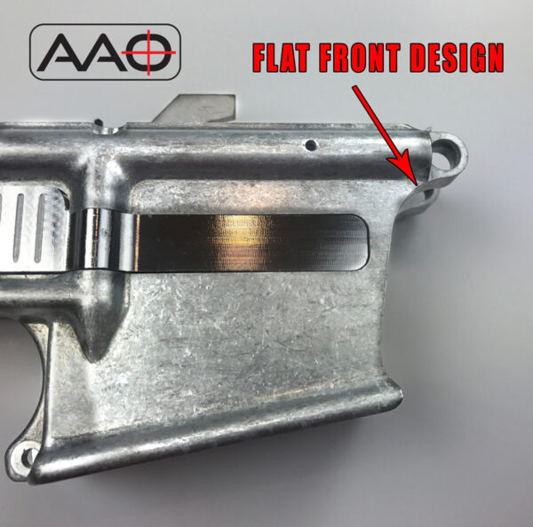 Flat Front Close up - AAO - 80% - Glock 9mm Magazine with Last Round Bold Hold Open LRBHO - AR15 Lower Receiver Flat Front - Raw (A15-GL-80)