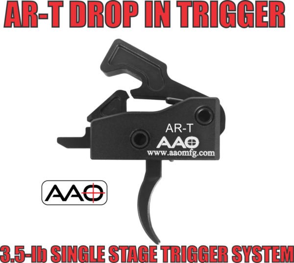 AAO AR-T DROP IN TRIGGER SYSTEM
Curved trigger design for maximum comfort.
3.5lb pull weight.
Clean break at 3.5lbs with a short fast reset.
Designed with user safety and part longevity in mind.
CNC case is hardcoat anodized.
Metal parts are phosphate coated for corrosion resistance.
Uses standard .154 trigger pins.
Fits Most ar15 and ar10 platforms.
This design makes for an easy fast install with no adjustments needed.
Will work with standard milspec trigger pins due to our allen screw tension system. (allen wrench included)